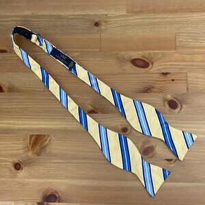 Brooks Brothers 346 Mens Silk Bowtie Yellow Blue Striped Adjustable Designer USA